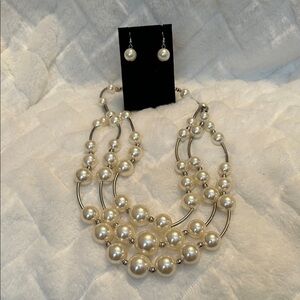 Elegant Faux Pearl Necklace and Earring Set